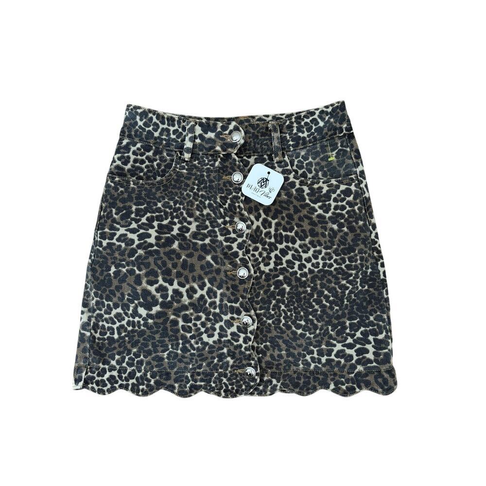 NWT Women’s Leopard Print Denim Mini Skirt Button Front Animal Print Size S - Picture 8 of 8